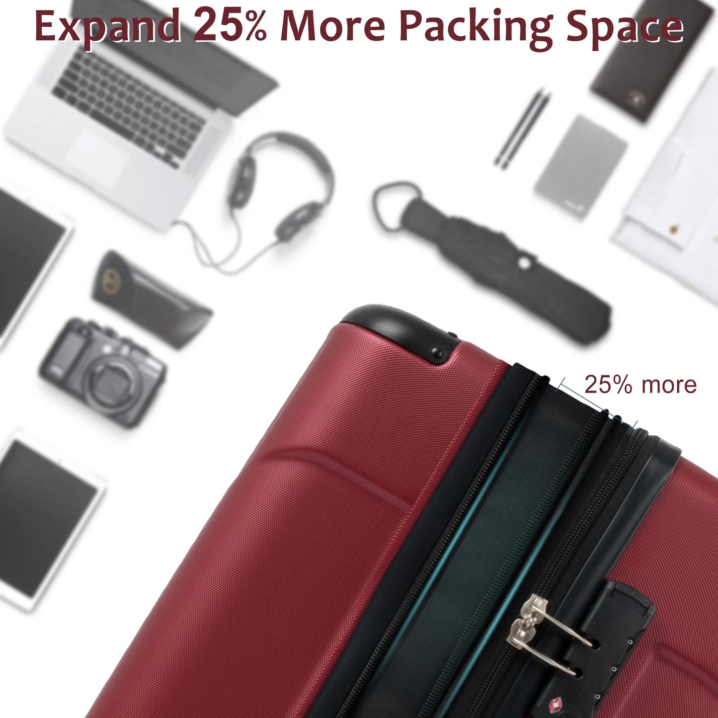 Dasyfly 24" Hardside Checked Luggage with TSA Lock, Red