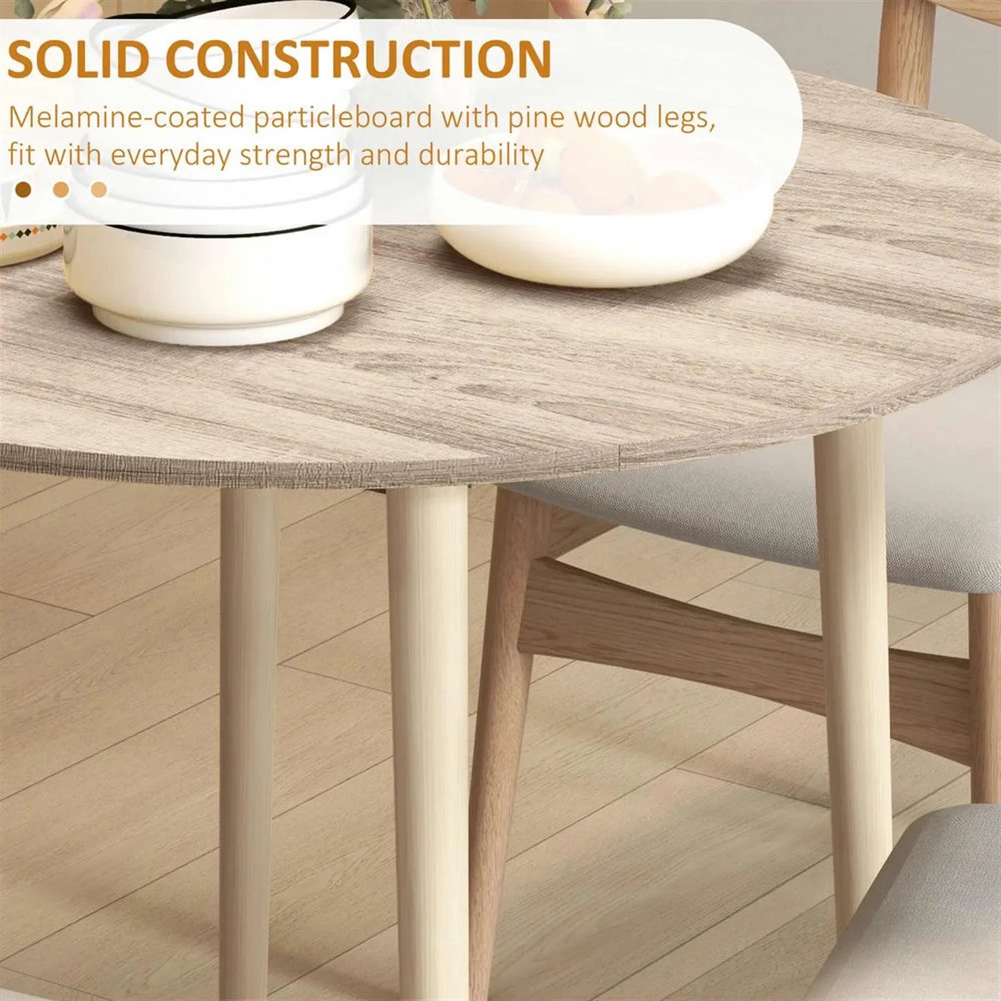 Finihen 35" Solid Wood Rustic Kitchen Table, Drop Leaf Round Dinner Table for Dining Room, Home Office, Living Room Furniture, Beige