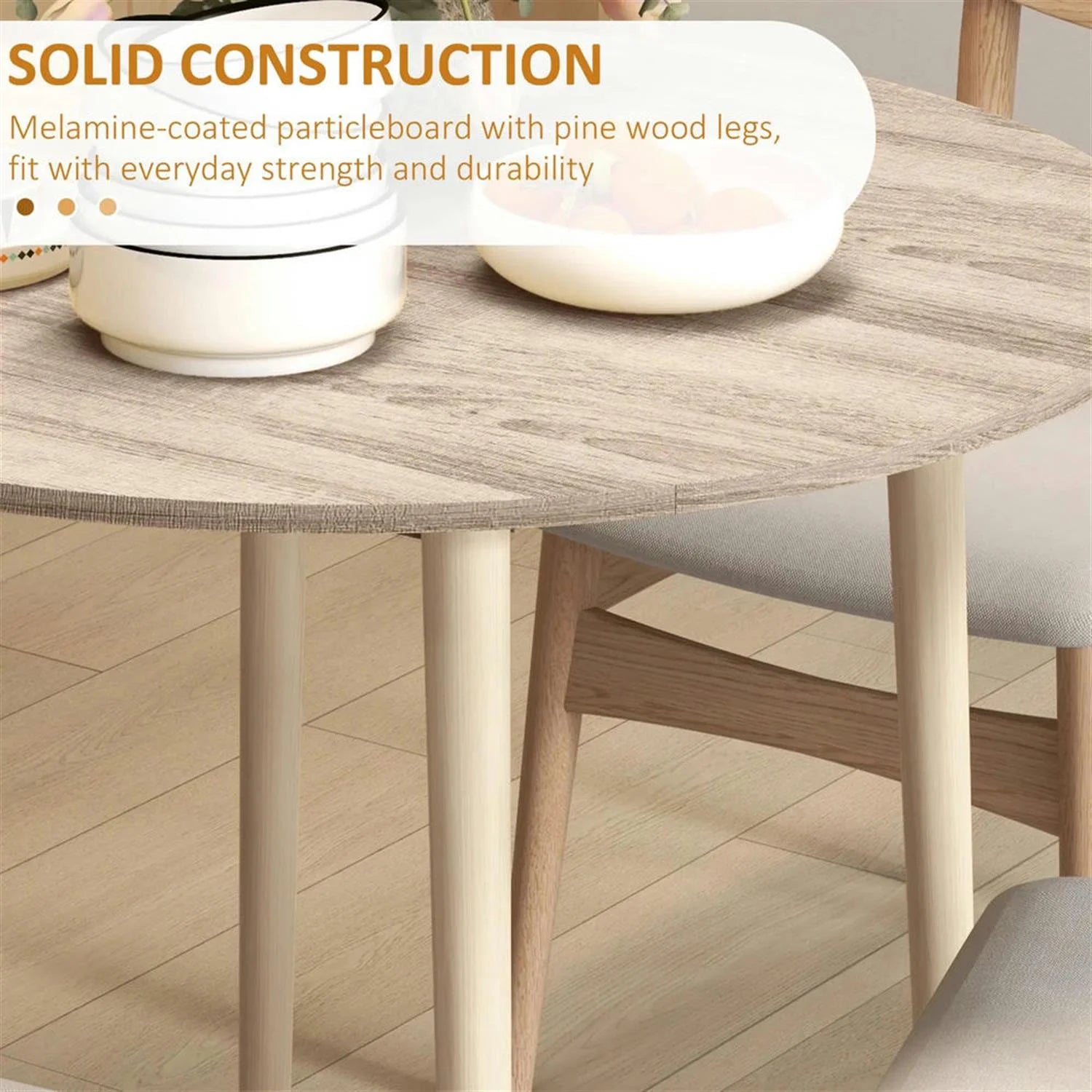 Finihen 35" Solid Wood Rustic Kitchen Table, Drop Leaf Round Dinner Table for Dining Room, Home Office, Living Room Furniture, Beige