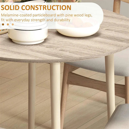 Finihen 35" Solid Wood Rustic Kitchen Table, Drop Leaf Round Dinner Table for Dining Room, Home Office, Living Room Furniture, Beige