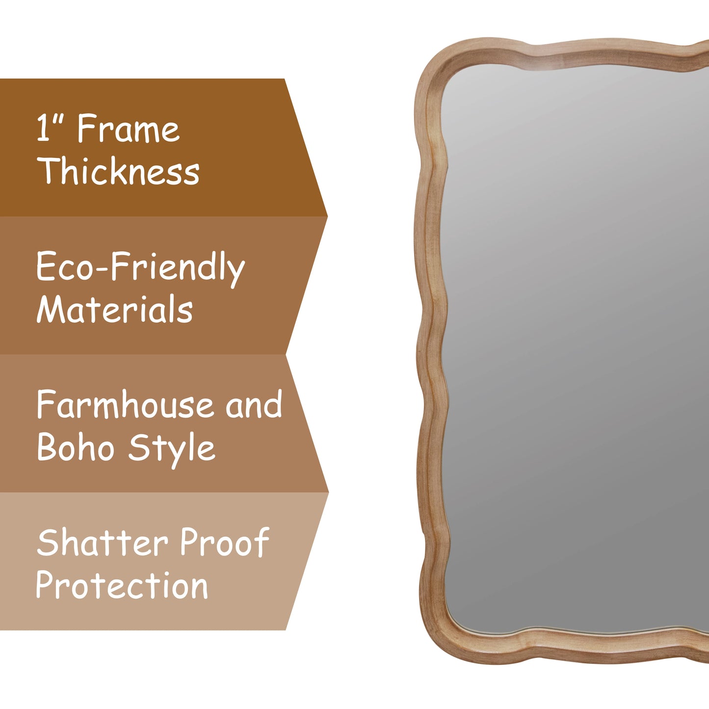 COZAYH Curved Wood Frame Accent Mirror, Farmhouse French Country Decorative Wall Mirror, Rectangle 23.5" L x 38" W, Natural