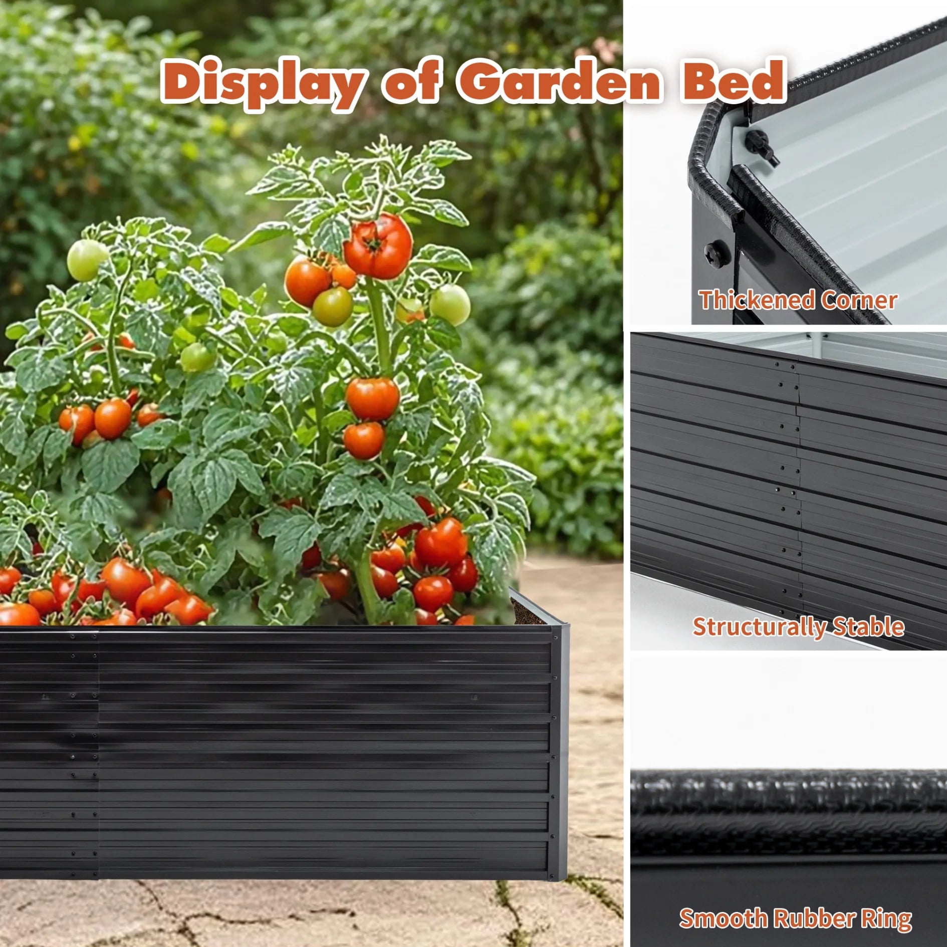 8X4x1 FT Galvanized Raised Garden Bed, Outdoor Planter Box Metal Patio Kit with Reinforcing Rod, Large Planting Bed for Vegetables Flowers Herb, Black