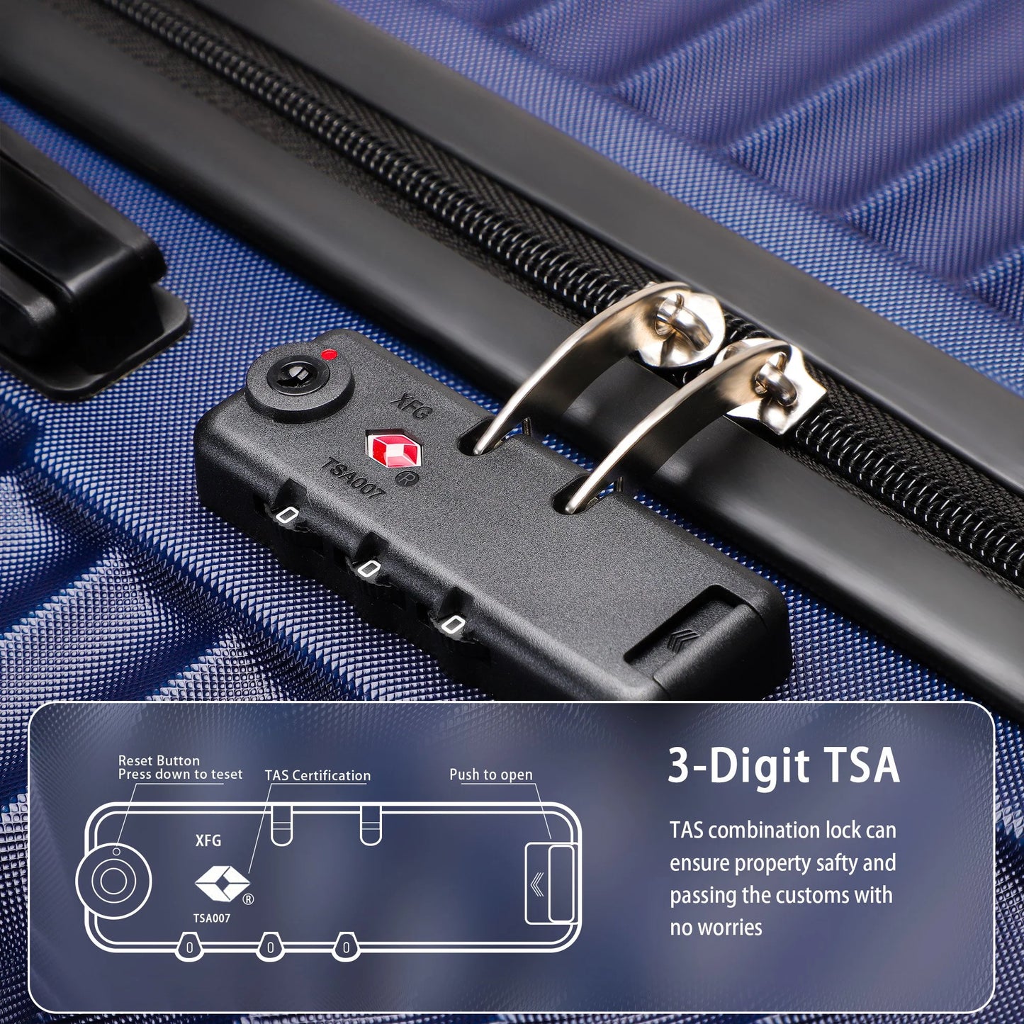Vebreda Luggage Sets 3 Piece 20/24/28 inch Suitcase Sets Hardside Luggage Set, Navy Blue