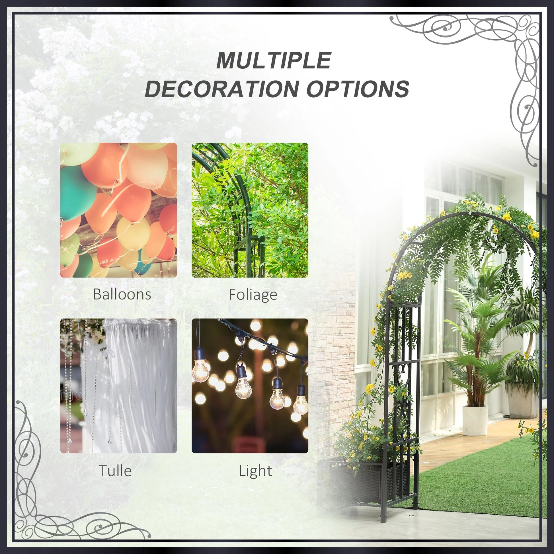 Outsunny Garden Arbor & Wedding Arch with Planters & Heart Motifs
