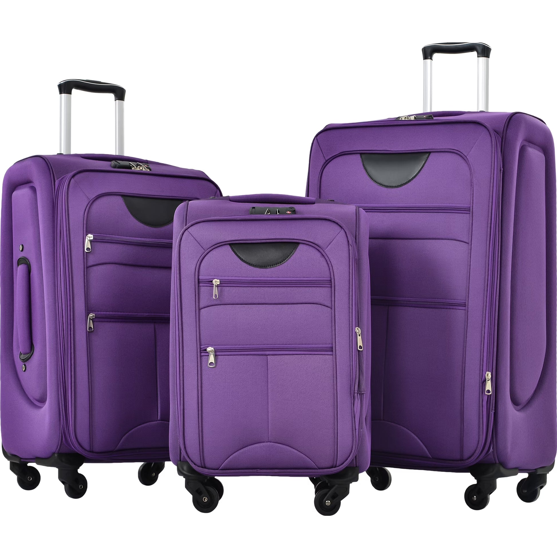 EUROCO 3 Piece Softside Luggage Set,Expandable Suitcase Set with TSA Lock and Spinner Wheels,Lightweight Suitcase for Men Women(20",24",28"),Black