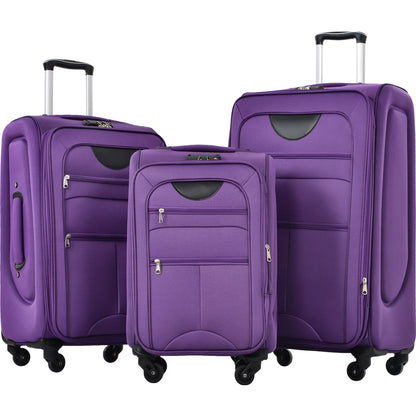EUROCO 3 Piece Softside Luggage Set,Expandable Suitcase Set with TSA Lock and Spinner Wheels,Lightweight Suitcase for Men Women(20",24",28"),Black