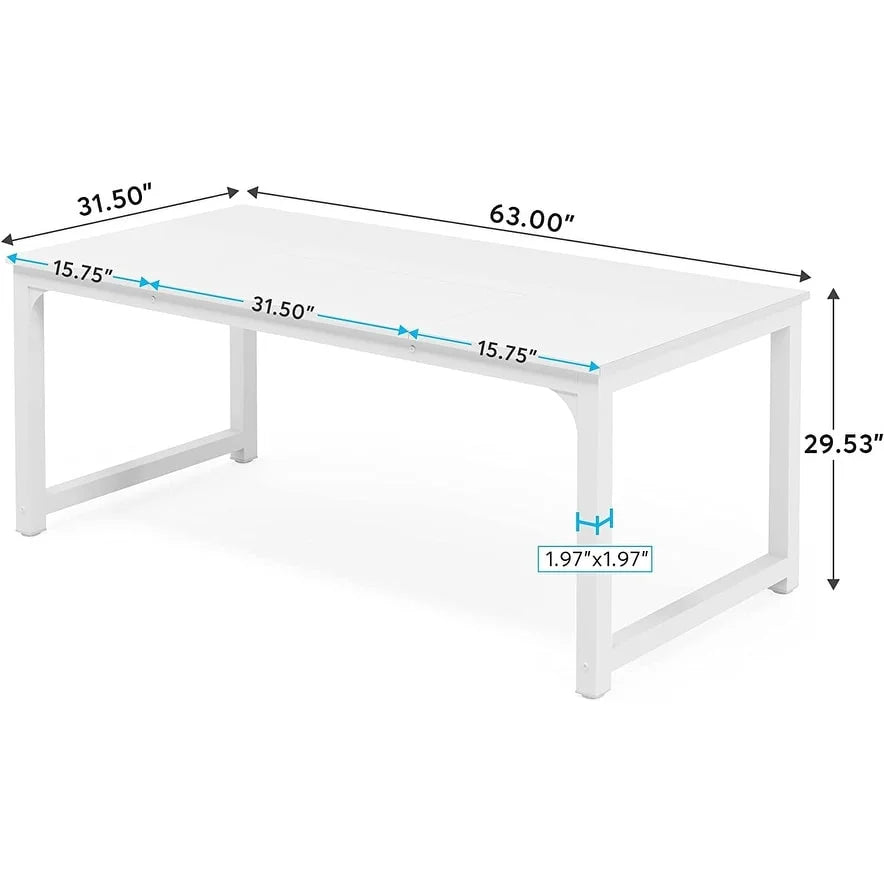 Large Simple Computer Desk Office Computer Table Writing Table for Home Office 63" L x 31.5" W x 29.5" H - Off White