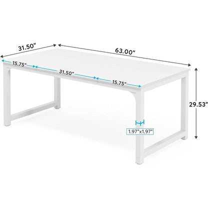 Large Simple Computer Desk Office Computer Table Writing Table for Home Office 63" L x 31.5" W x 29.5" H - Off White