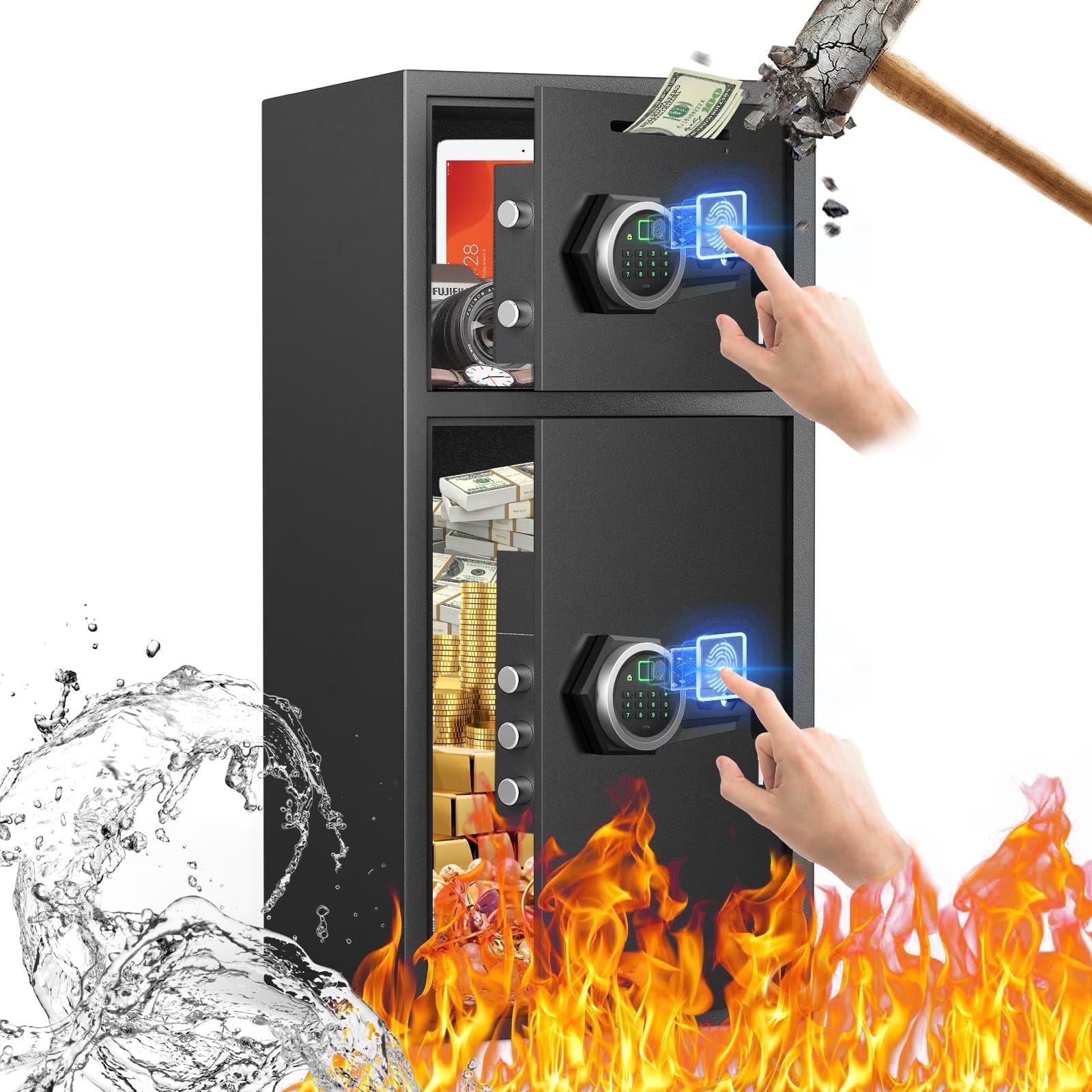 Opentiny 6.5 Cuft Large Safe, Digital Lock Home Safe Fireproof Waterproof, Anti-Theft Money Safe Box with Deposit Slot & Dual Alarm System, Digital Security Document Safe for Home Office Hotel