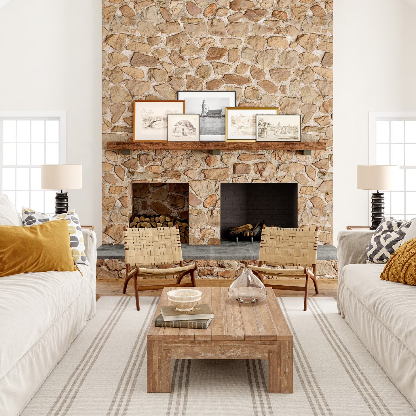 Rugs USA Hawthorn Striped Wool Area Rug, 4' x 6', Hawthorn Ivory