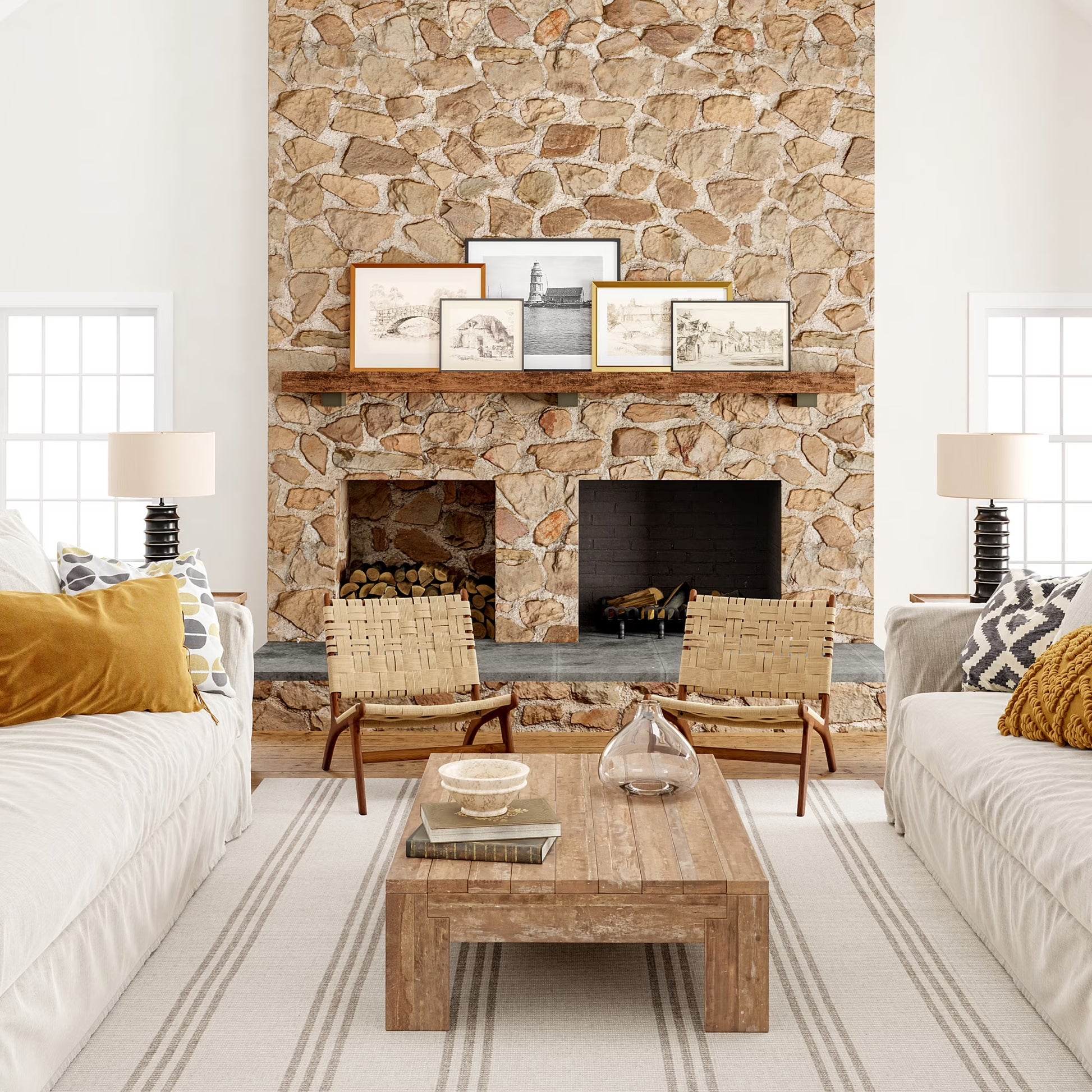 Rugs USA Hawthorn Striped Wool Area Rug, 4' x 6', Hawthorn Ivory