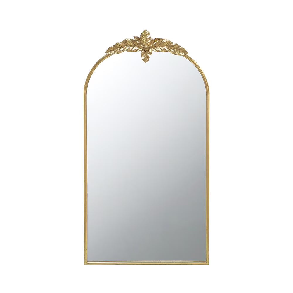 A& B Home Arched Gold Wall Mirror with Leaf Accent 39.6" x 2" x 35"
