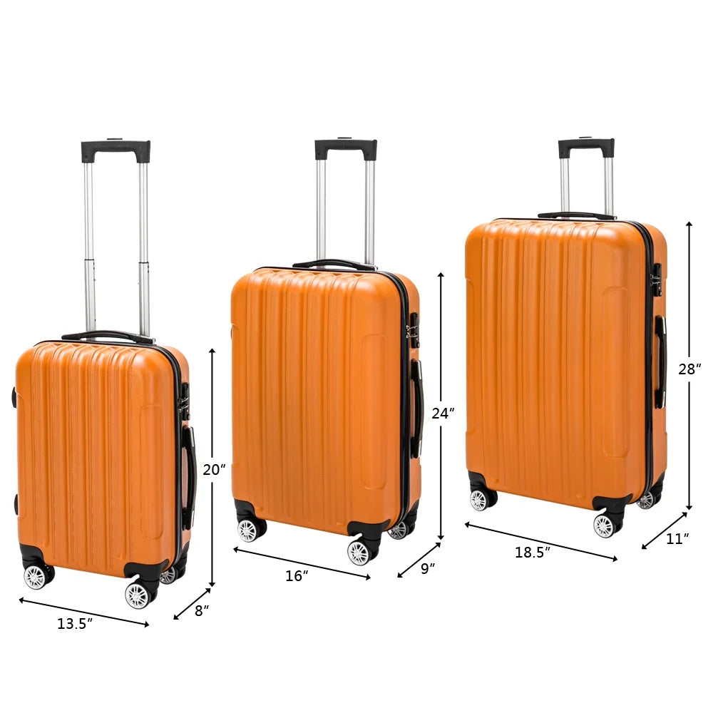 3-in-1 Multifunctional Large Capacity Traveling Storage Suitcase, Luggage Set ABS Suitcase 3 Piece Set with TSA Lock Spinner Wheels 20" 24" 28", 3-in-1 Orange Luggage