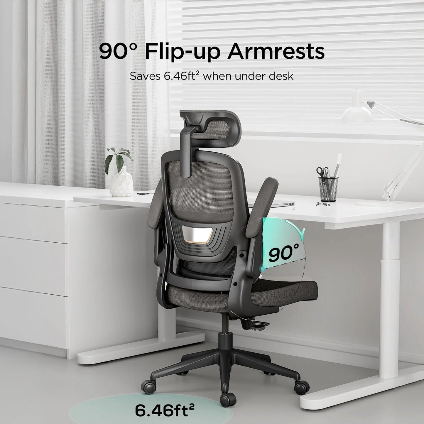 Hbada P1 Office Chair, Desk Chair with Adjustable Lumbar Support, Home Office Desk Chair with 2D Headrest, FILP-up Armrest, Swivel Computer Chair, Black