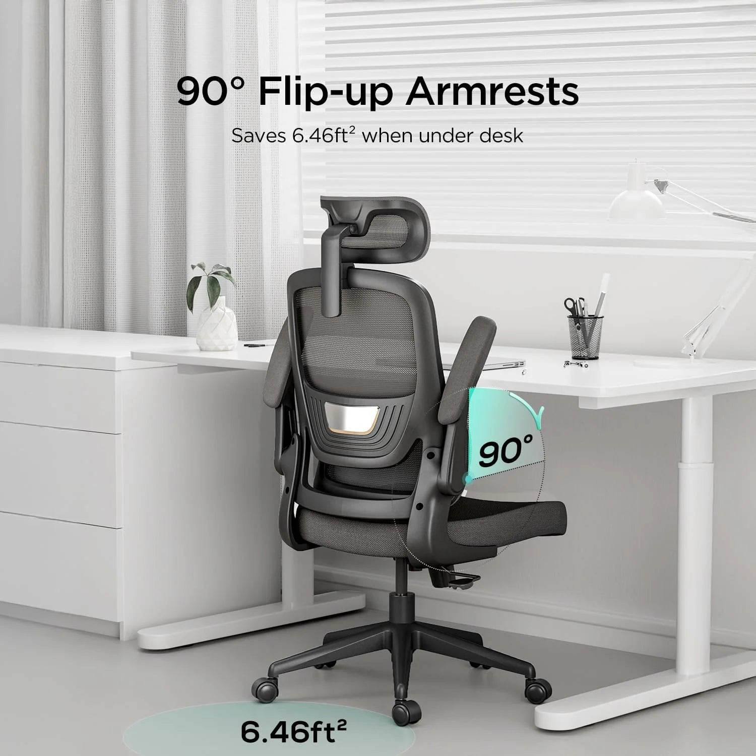 Hbada P1 Office Chair, Desk Chair with Adjustable Lumbar Support, Home Office Desk Chair with 2D Headrest, FILP-up Armrest, Swivel Computer Chair, Black