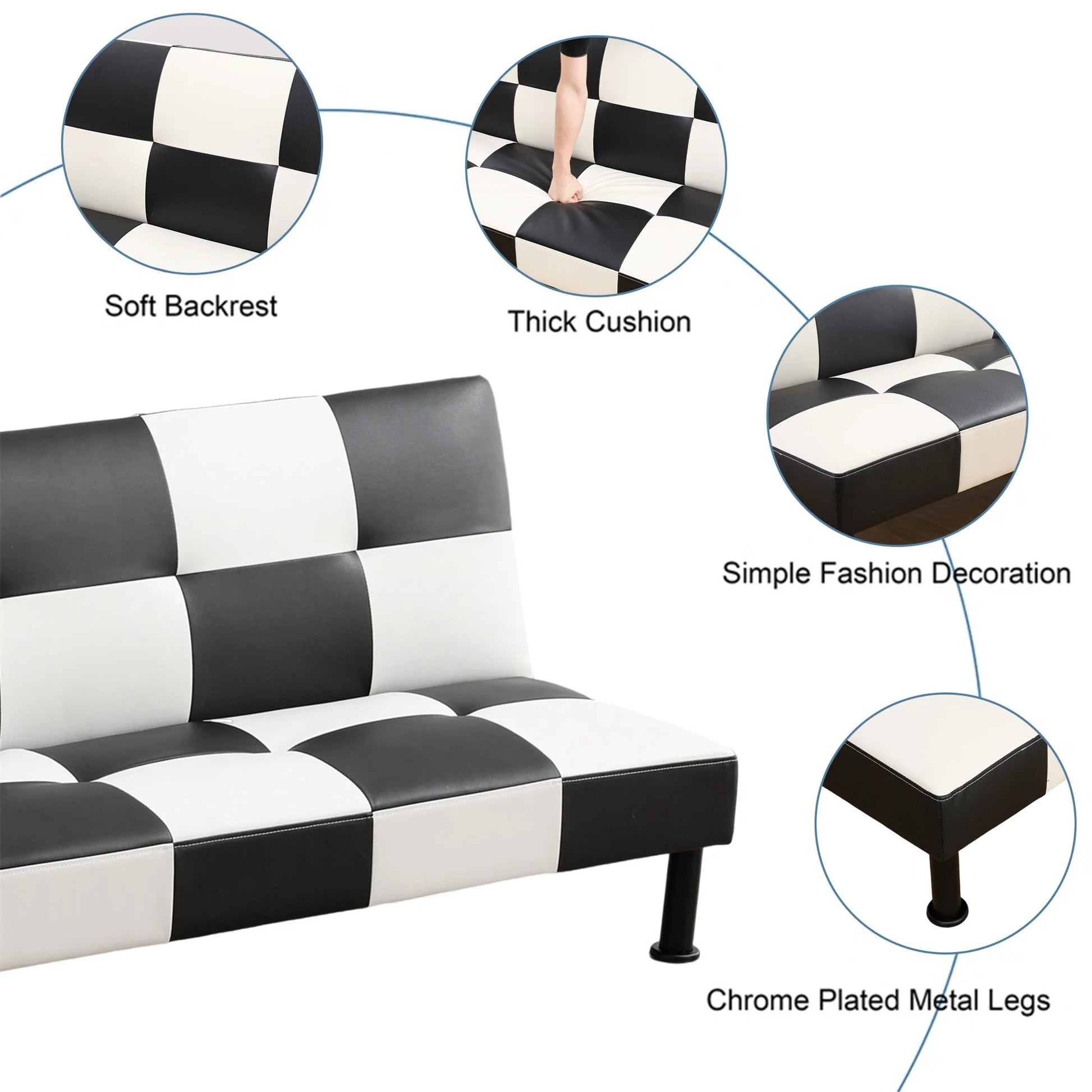 Aukfa Faux Leather Futon Convertible Sofa Bed for Home Office Twin Size, Black& White