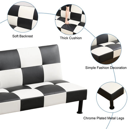 Aukfa Faux Leather Futon Convertible Sofa Bed for Home Office Twin Size, Black& White