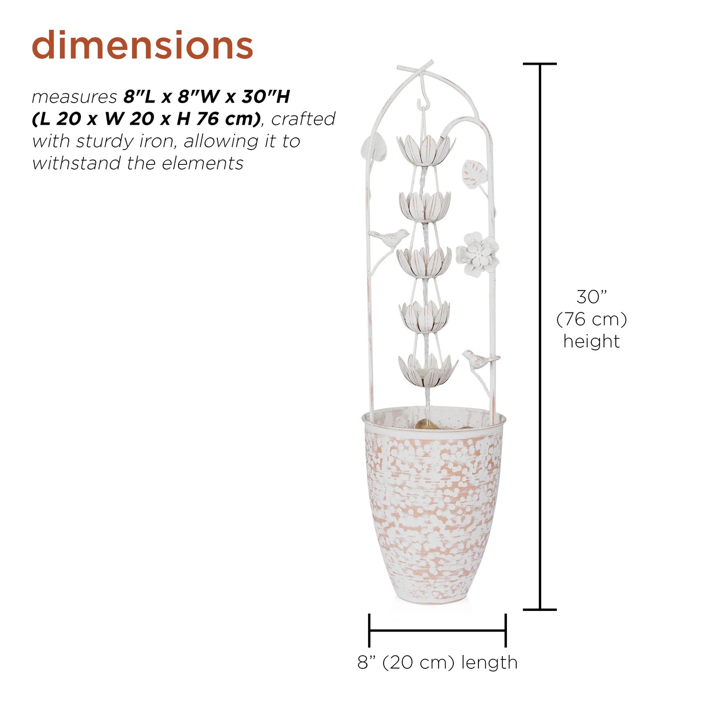 Alpine Corporation Metal White Rustic Outdoor Electric Fountain with Flower