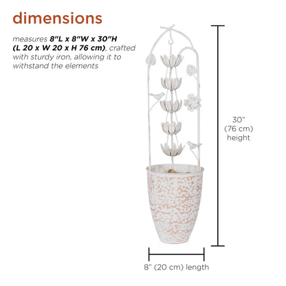Alpine Corporation Metal White Rustic Outdoor Electric Fountain with Flower
