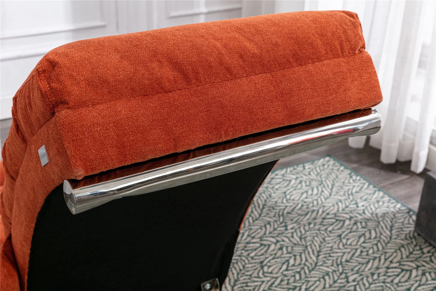Linen Chaise Lounge Indoor Chair, Modern Long Lounger for Home Office, Ergonomic Recliner Leisure Chair Massage Chaise Lounge Recliner with Storage Pocket, Orange