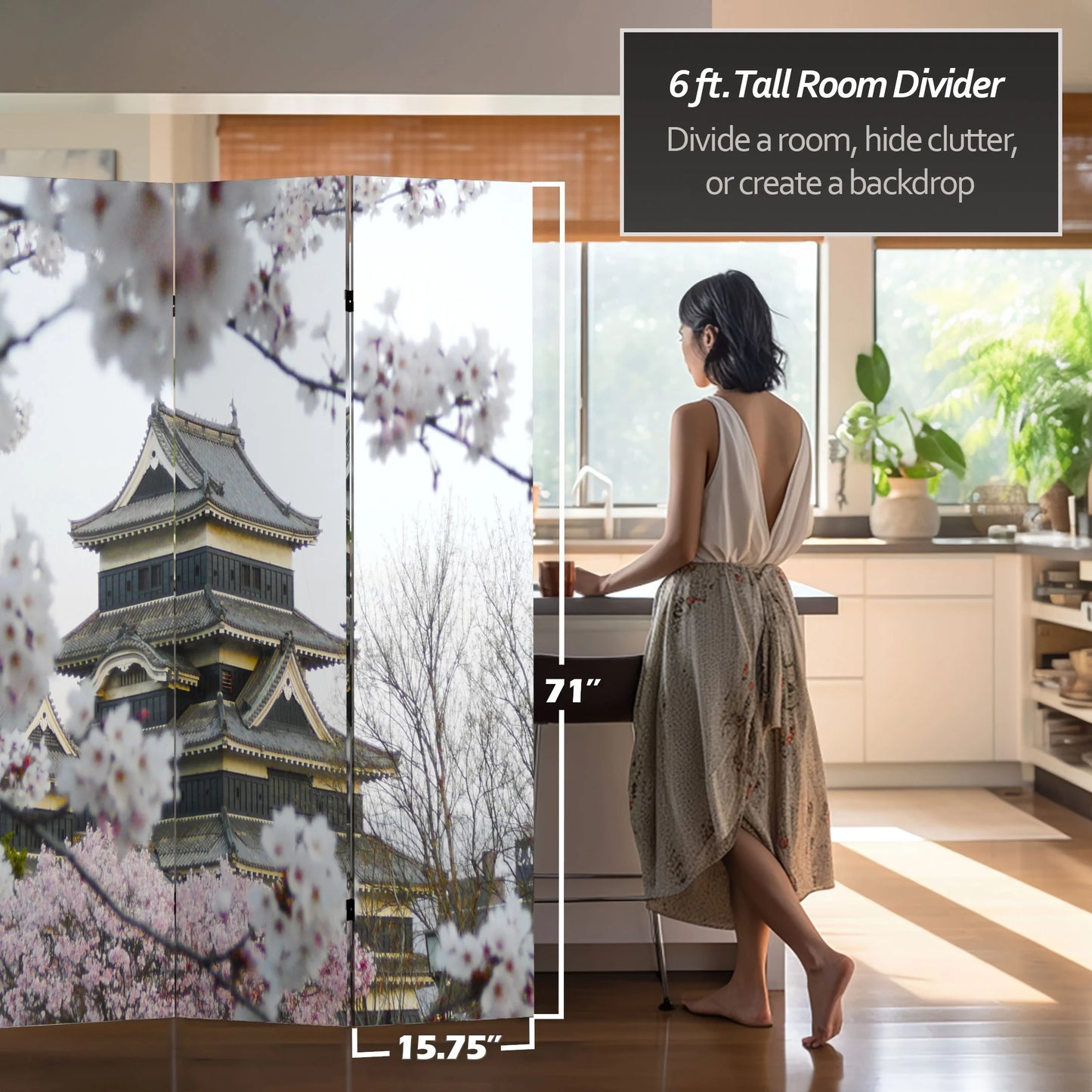 Oriental Furniture 6 ft. Tall Cherry Blossoms Room Divider - 4 Panel