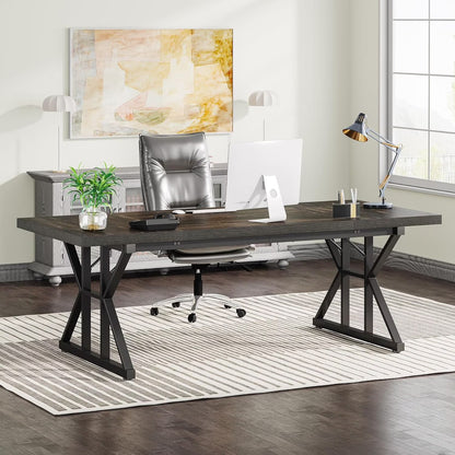 Tribesigns 71" Executive Desk, Large Computer Desk Study Writing Table for Home Office (Brown/White)