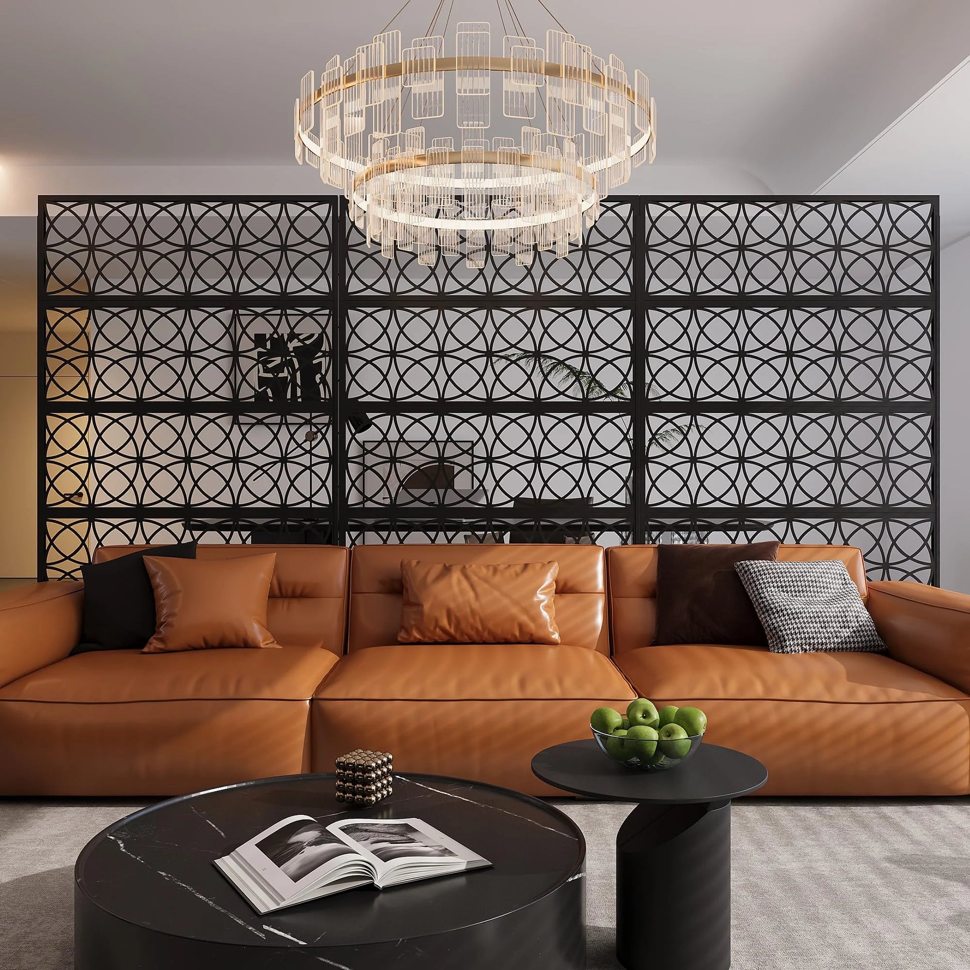 Accreate Decorative Wrought Privacy Screen - Easy Snap-Together Room Divider for Indoor/Outdoor Use, Breathable Wind-Resistant Partition with Anti-Tip Base (6x3.8ft)