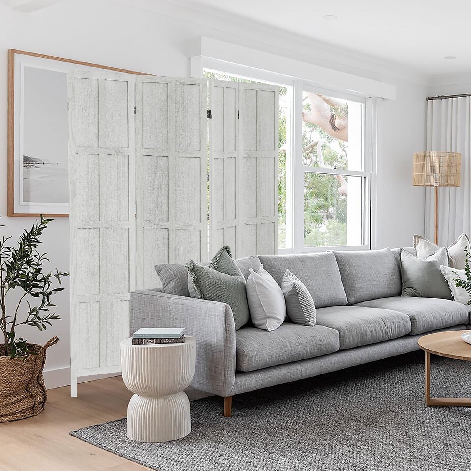 Aletheiawu 4 Panel Room Divider Wall and Folding Privacy ScreensNo Installation RequiredWhite