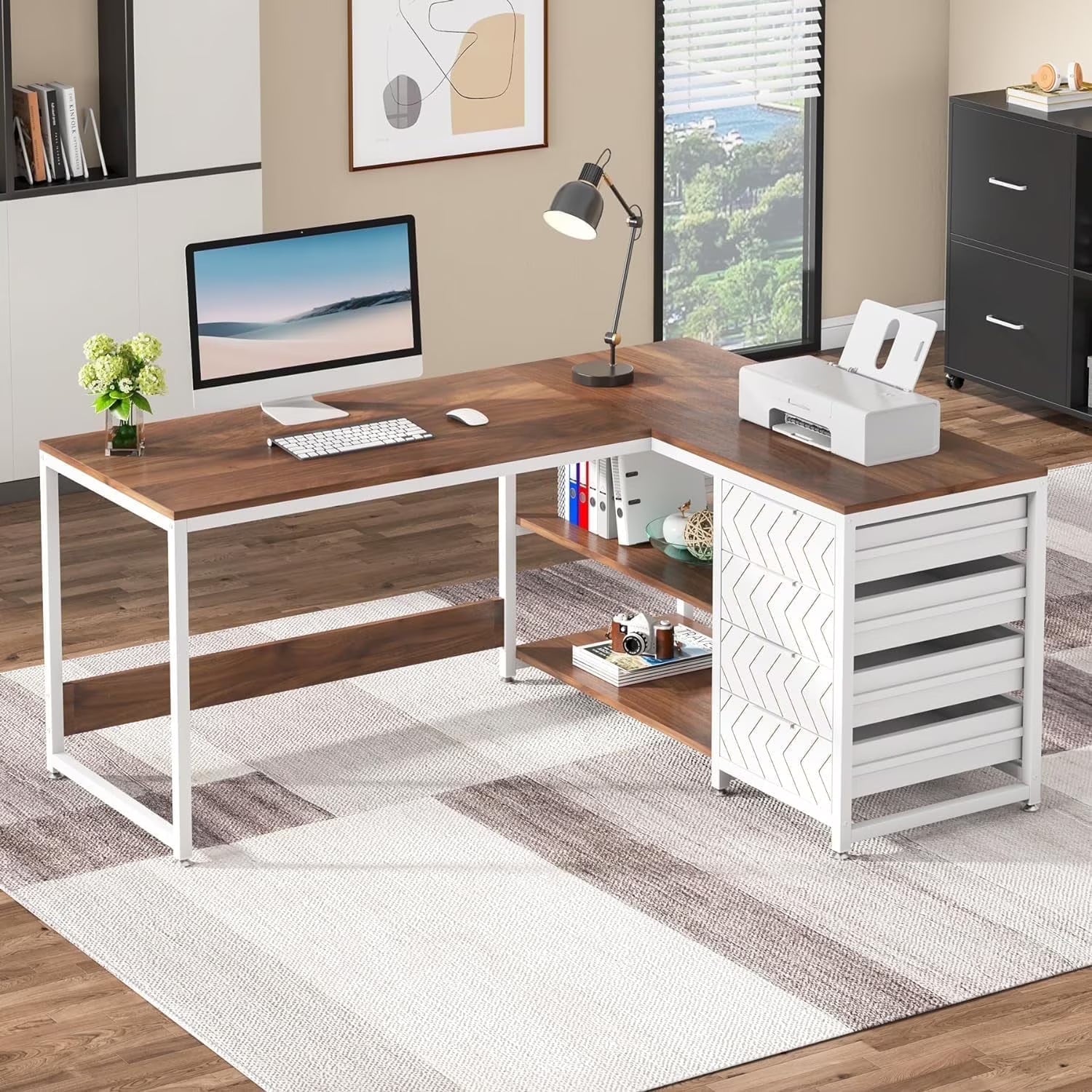 Tribesigns 59" L-Shaped Office Desk, Modern Reversible Computer Study Desk for Home Office, White