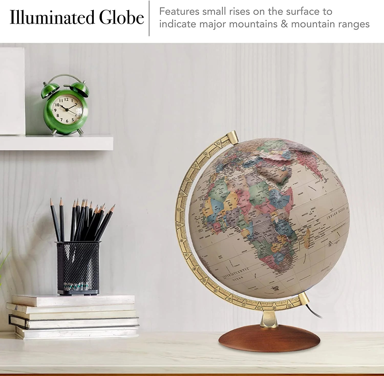 Athens Relief Globe, 12-inch Diameter, Illuminated, Raised Relief
