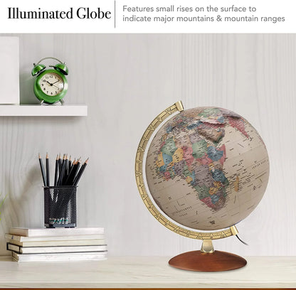 Athens Relief Globe, 12-inch Diameter, Illuminated, Raised Relief
