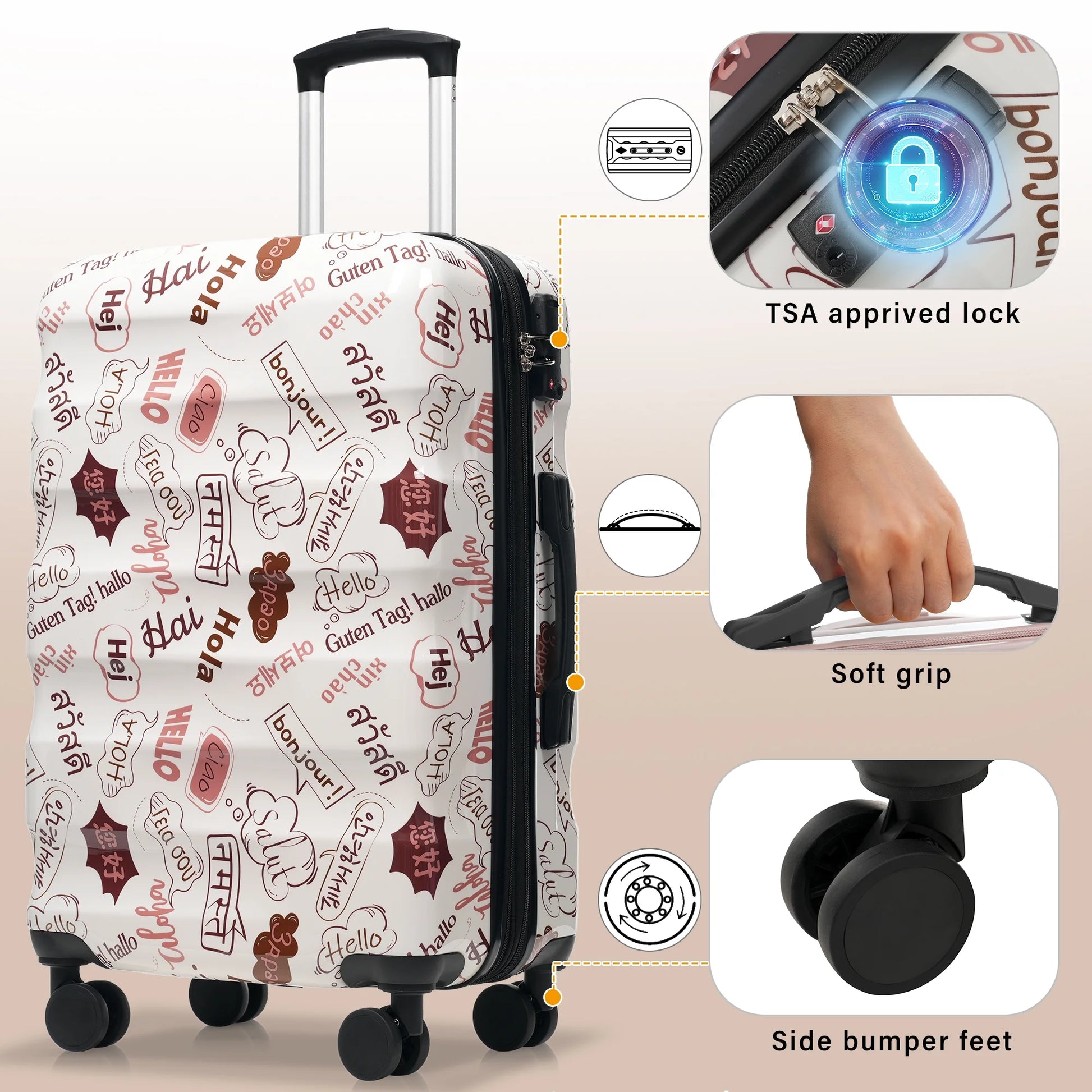 28 Inch Expandable Checked Luggage, Lightweight Glossy Hardshell Travel Suitcase with Spinner Wheels, TSA Lock