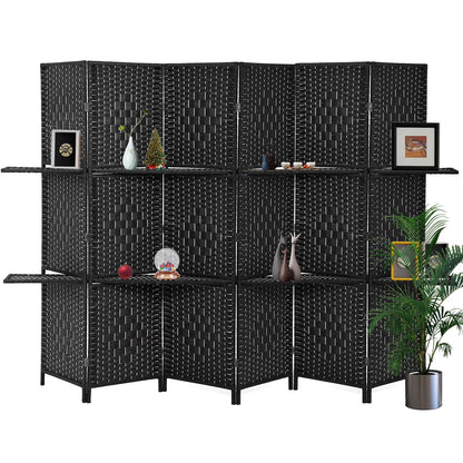 YRLLENSDAN 6 Panel Folding Room Divider with Storage Shelves, Tall Wall Partition, Freestanding Indoor Privacy Screen, Black