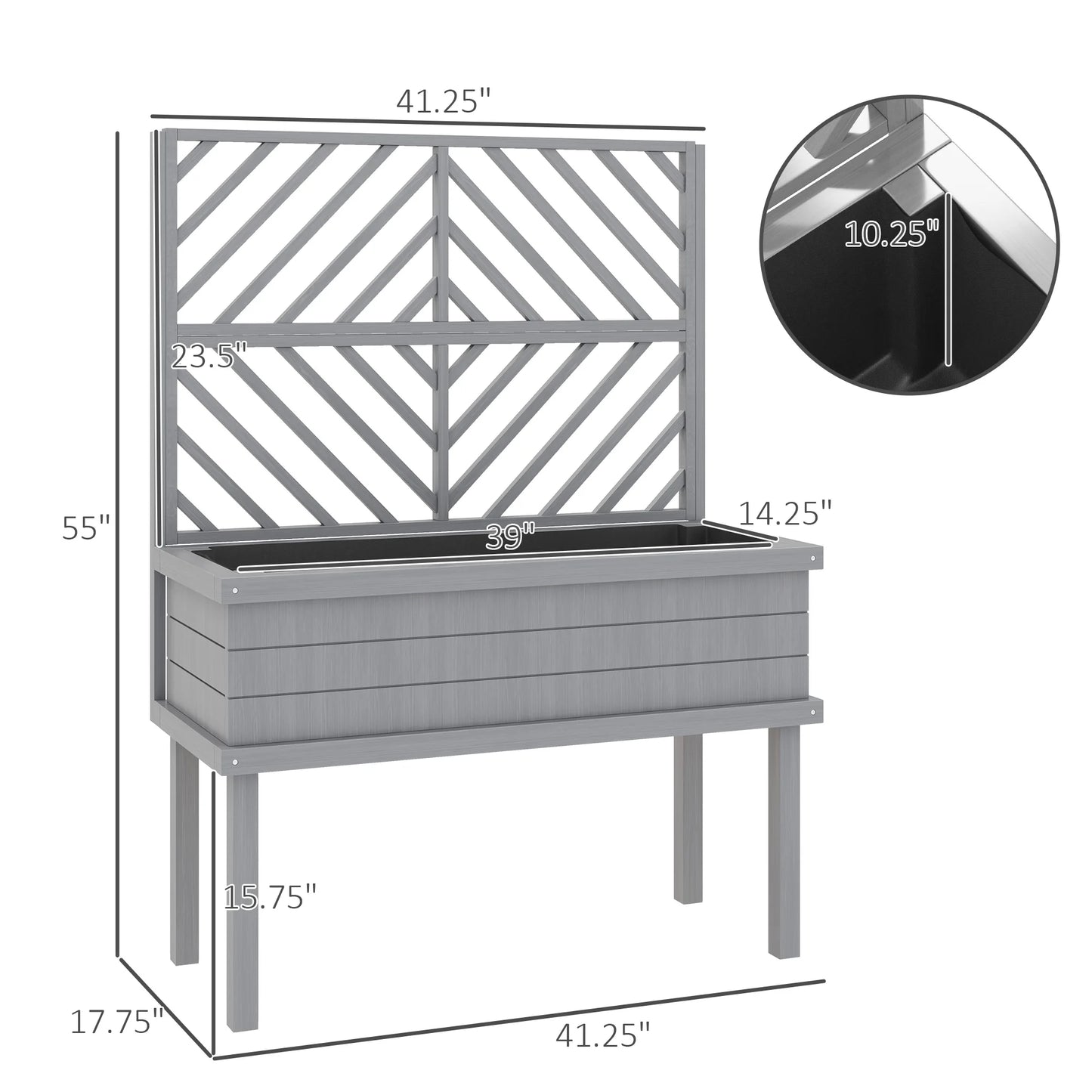 GHooa Raised Garden Bed with Trellis for Climbing Plants 41.25" W x 17.75" D x 55" H-Gray