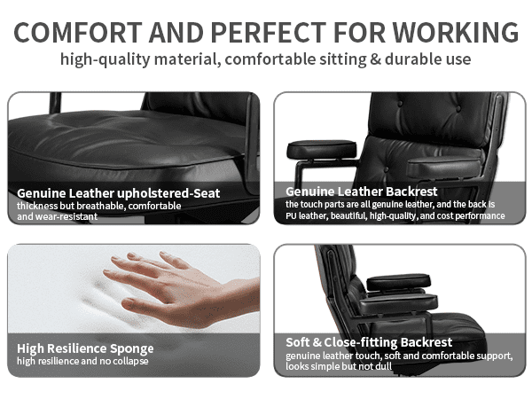 Mid Back Genuine Leather Office Chair, Adjustable Height and Liftable Swivel Computer Chair with Rolling Casters for Home Office Use, Black