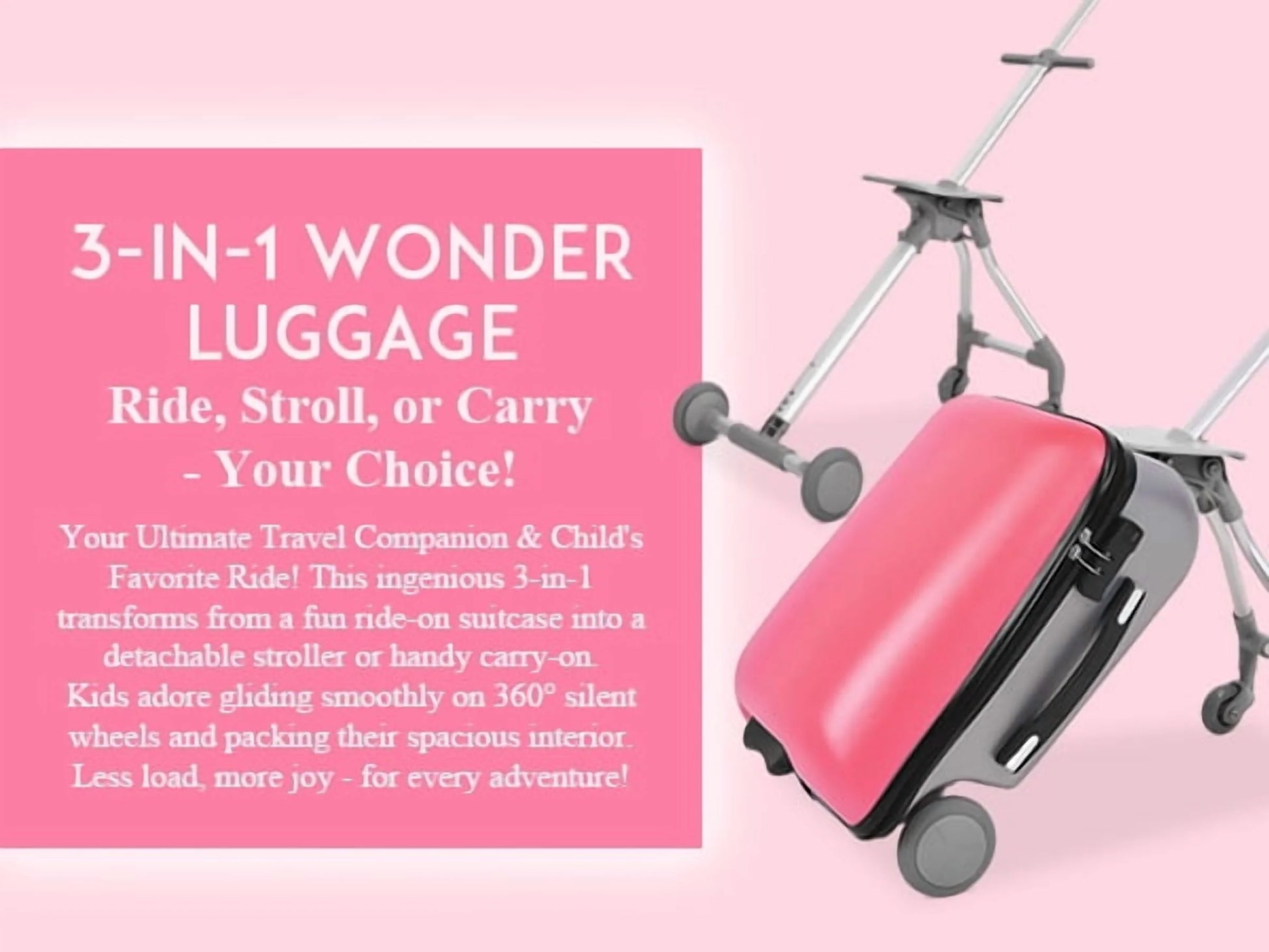 Fridtrip 20 Inch Hardside Carry on Luggage - 3-in-1 Kids Ride-on Suitcase with Spinner Wheels, Child Seat & Stroller Design, Lightweight Hard Shell Travel Luggage with Large Capacity for Family Trips