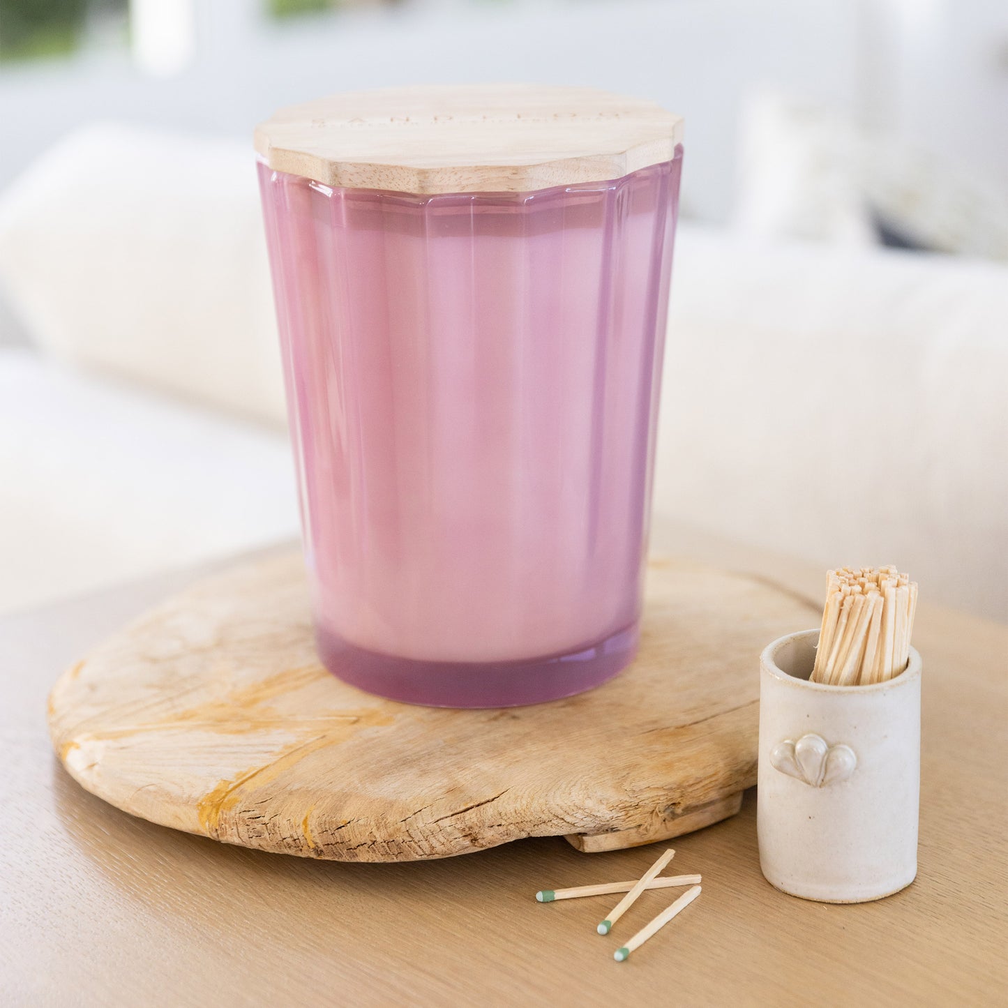 Sand + Fog Spring 57oz. Scalloped Candle with Rubber Wood Lid