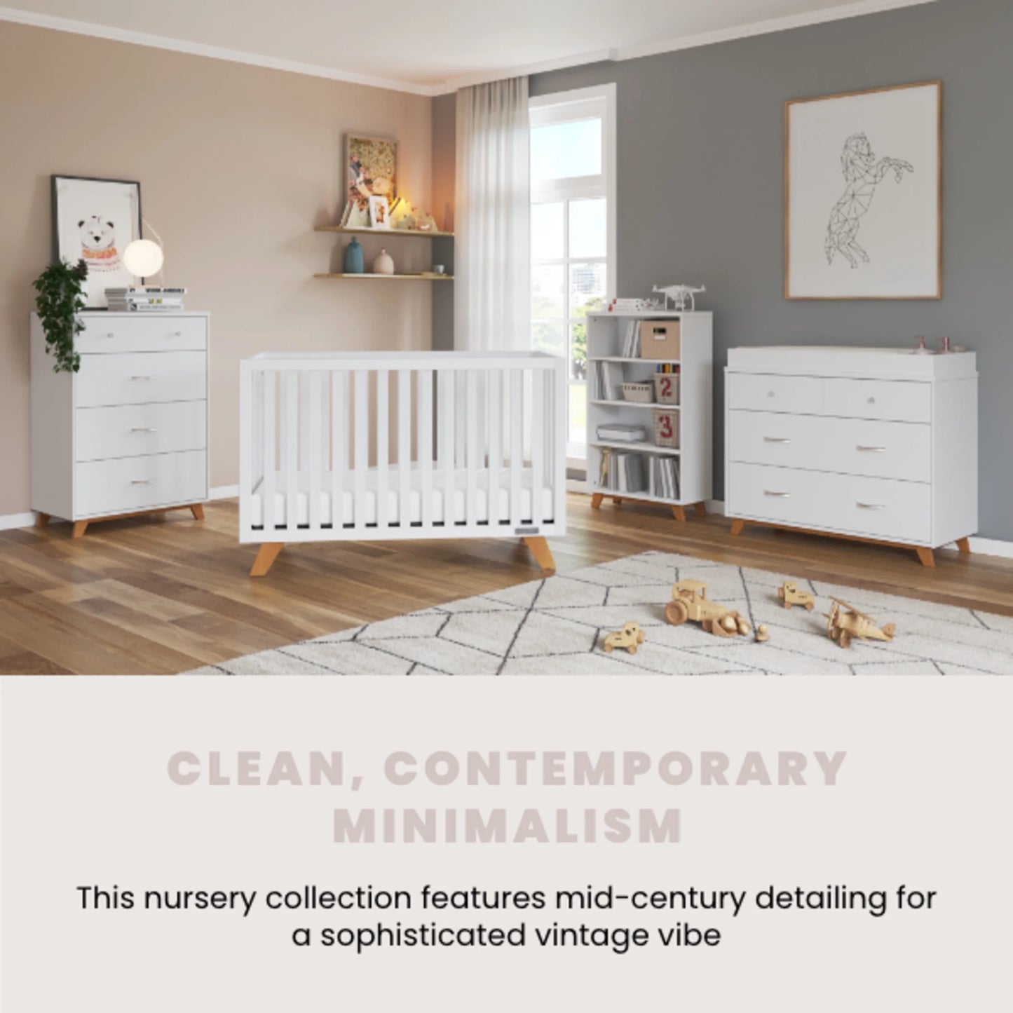 Child Craft Soho 42" Interlocking 4-Drawer Chest for Nursery or Bedroom, Tip-Resistant, Modern Style, White/Natural