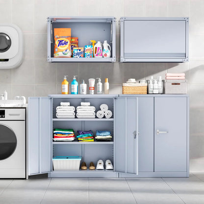 Superday Locking Metal Storage Cabinet with 2 Drawers, Lockable Garage Storage Cabinet with Locking Doors and Adjustable Shelves, Tool Cabinets for Home Office, School, Etc
