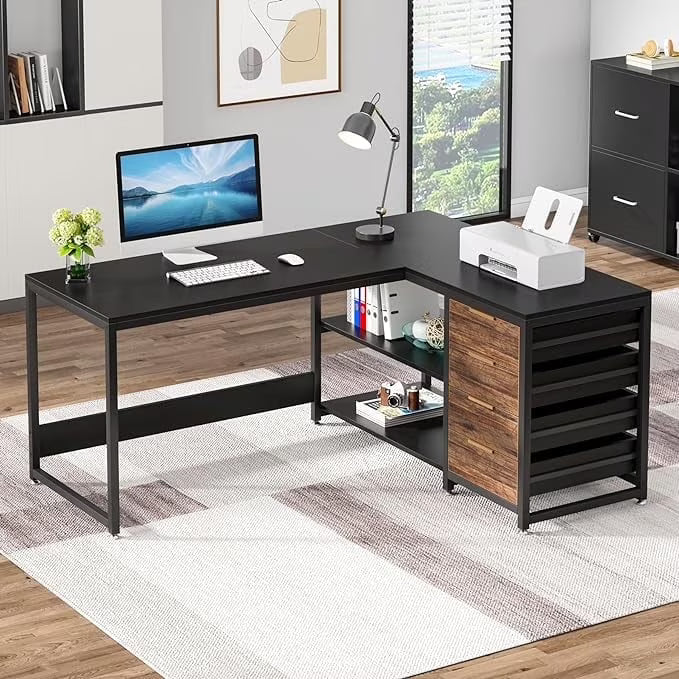 Tribesigns 59" L-Shaped Office Desk, Modern Reversible Computer Study Desk for Home Office, White