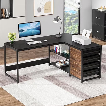 Tribesigns 59" L-Shaped Office Desk, Modern Reversible Computer Study Desk for Home Office, White