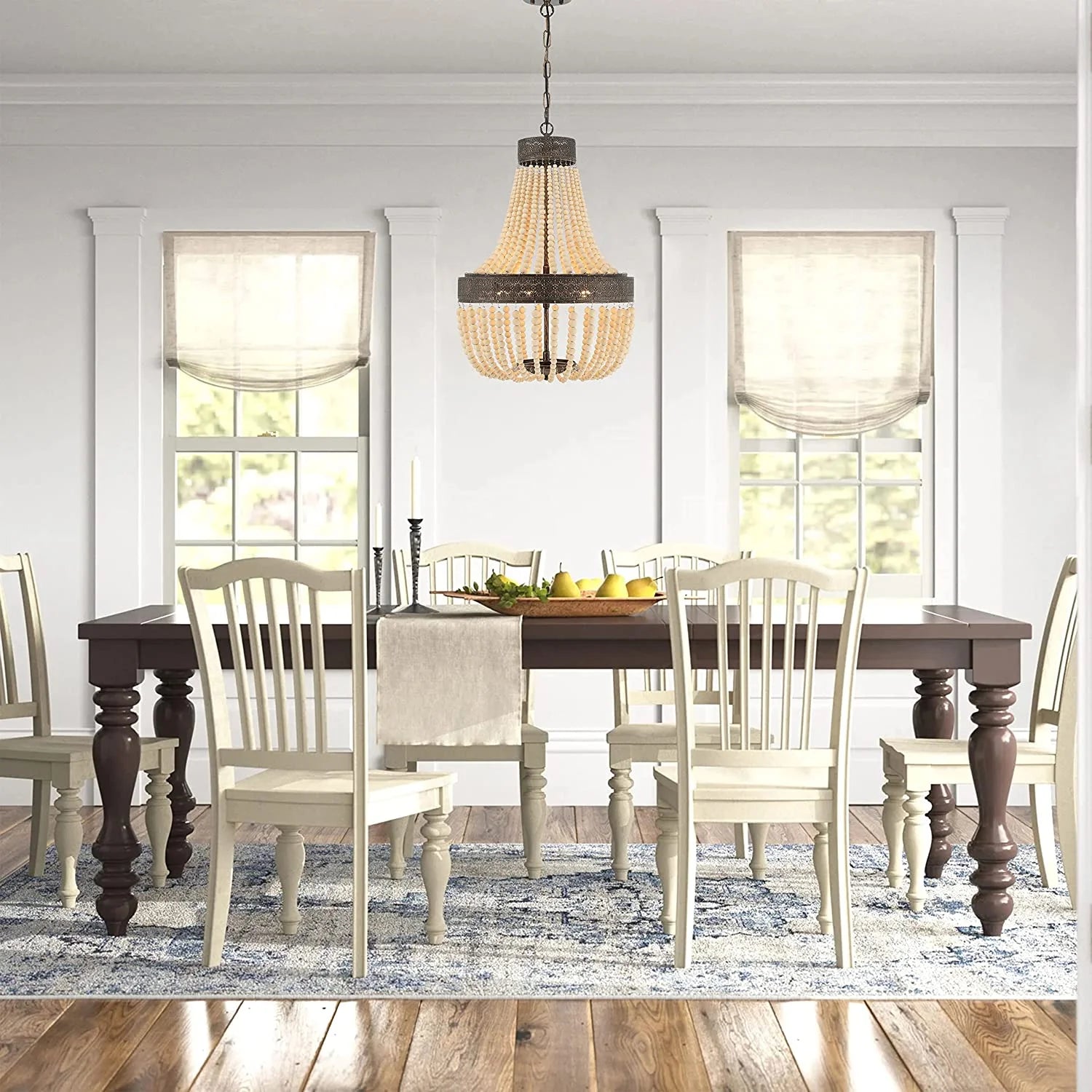 Vanity Art 5 Light Unique Empire Chandelier with Beaded Accents | Modern Hanging Lighting, Ceiling Lights Fixtures for Dining Room Living Room Bed Room Kitchen SYB5265DW-LT