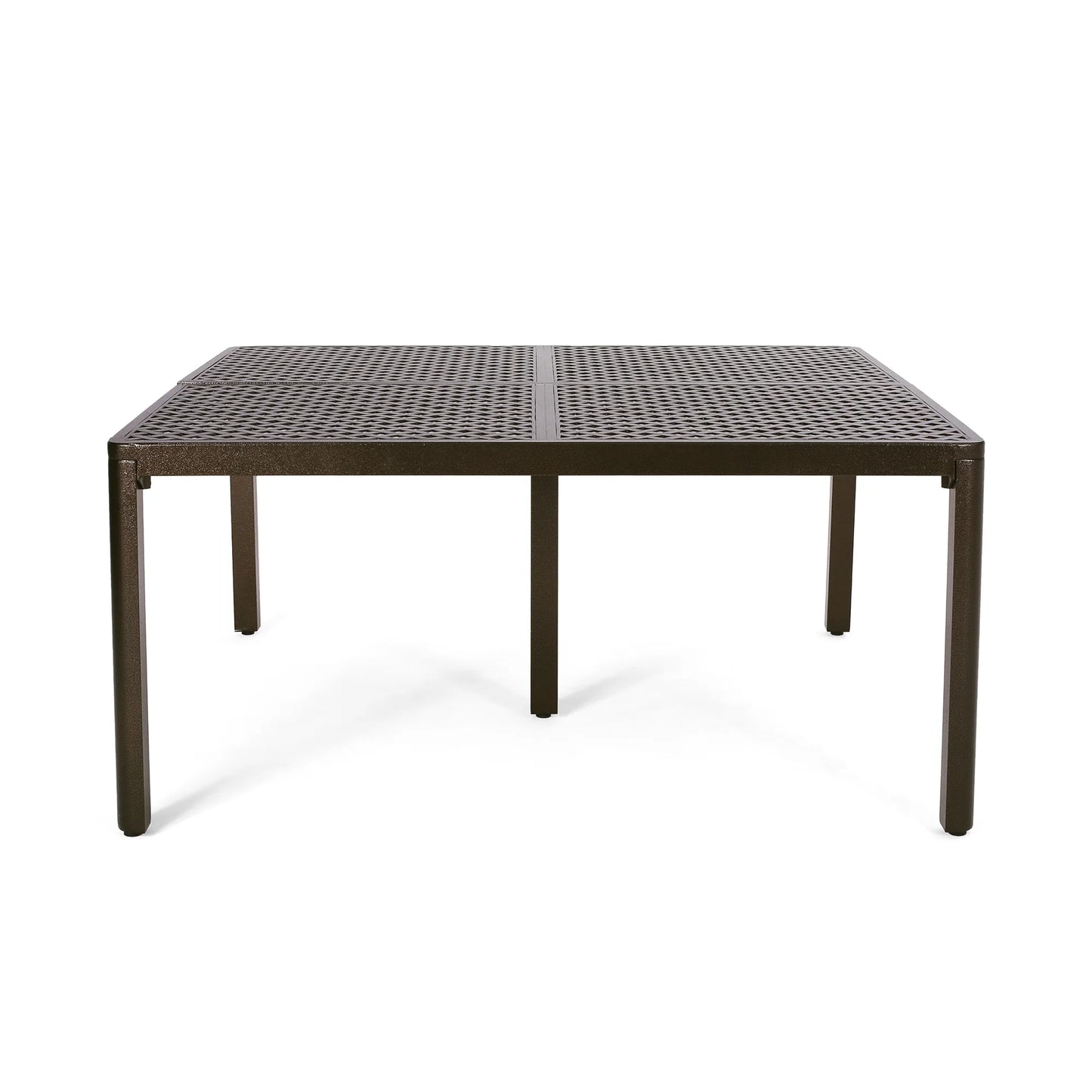 Modern Aluminum Dining Table, 61.25" Square, Gloss Black With Woven Accents, Rust , 8 Seats Poolside Area 62" Outdoor