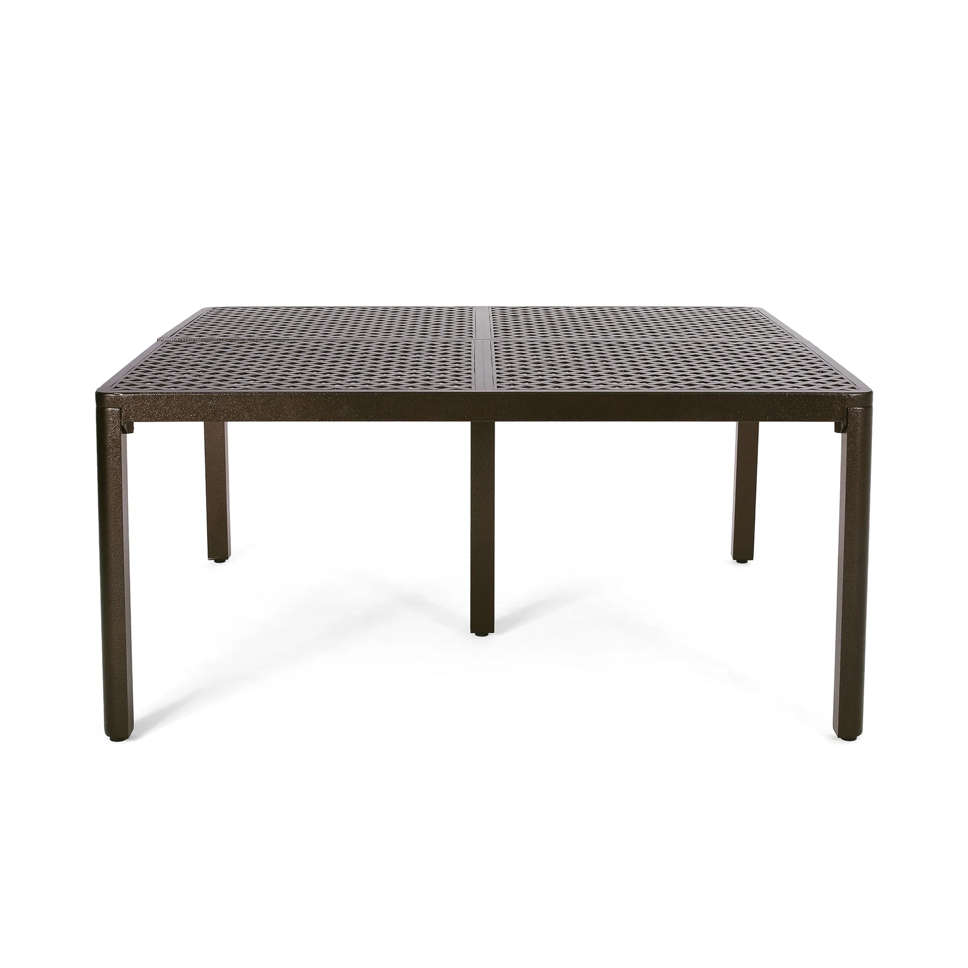 Modern Aluminum Dining Table, 61.25" Square, Gloss Black With Woven Accents, Rust , 8 Seats Poolside Area 62" Outdoor