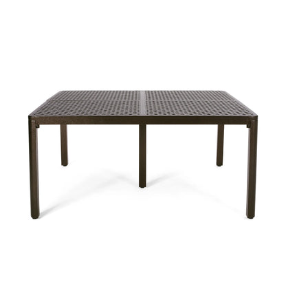 Modern Aluminum Dining Table, 61.25" Square, Gloss Black With Woven Accents, Rust , 8 Seats Poolside Area 62" Outdoor