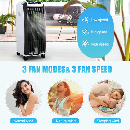 Giantex Evaporative Cooler, Portable 4-in-1 Cooler w/Humidifier & Anion, Bladeless Electric Fan for Home Office