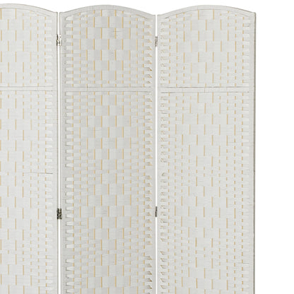 HOMCOM Room Divider, 3 Panel Folding Privacy Screen, 6FT Tall Portable Wicker Weave Partition Wall Divider for Bedroom, Home Office, White