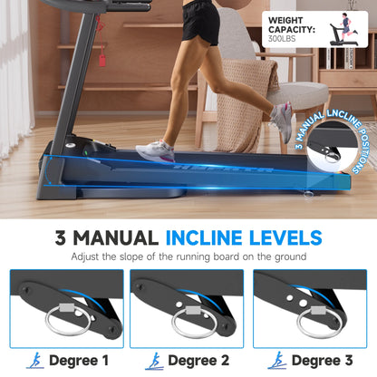SKOK 2.5HP Foldable Treadmill, 300lb Capacity, 12 Programs, Portable Home Office Walking Machine