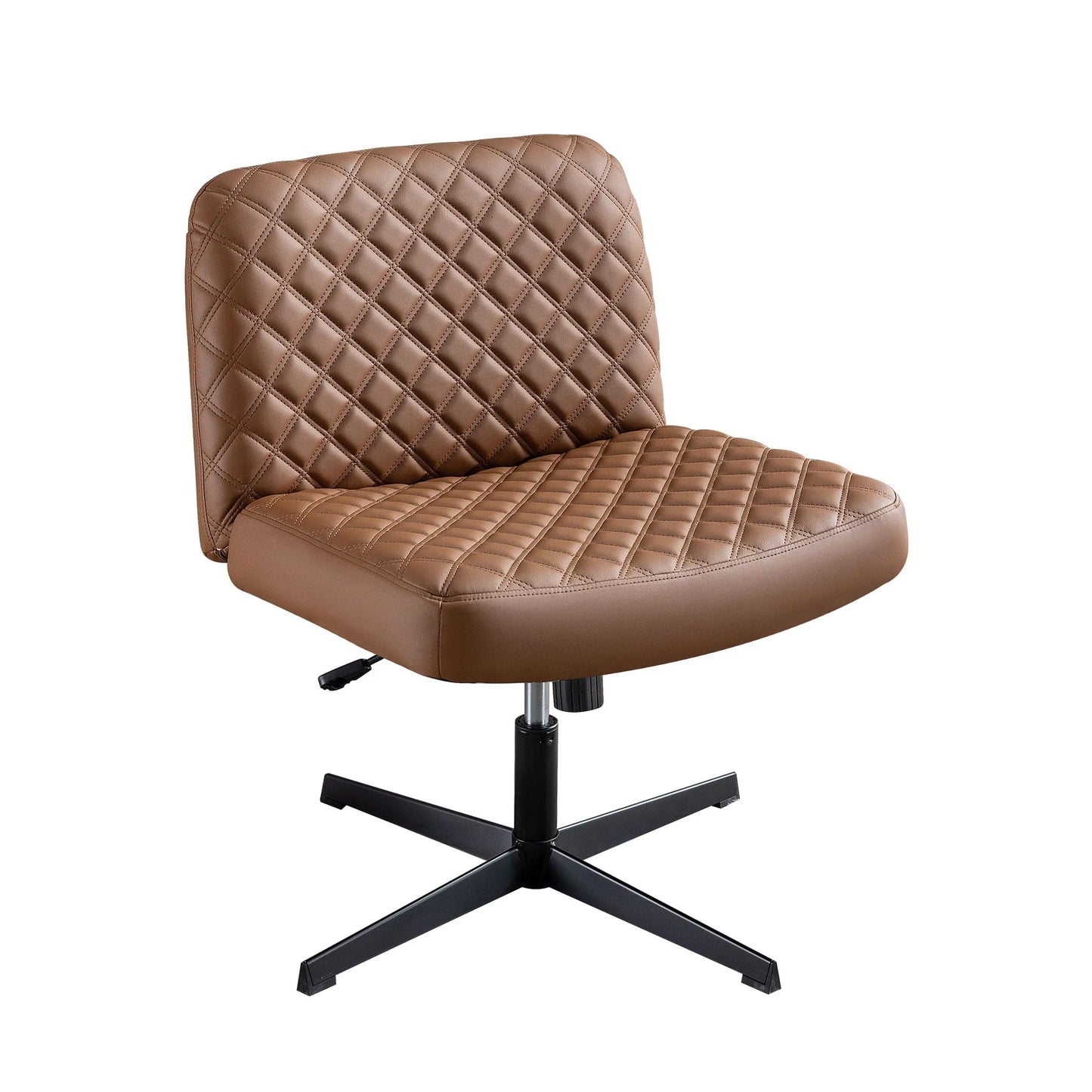 JONPONY Armless PU Leather Office Desk Chair,Cross Legged Home Office Chair No Wheels Heavy Duty Metal Base,120° Rocking Ergonomic PC Chair,Brown