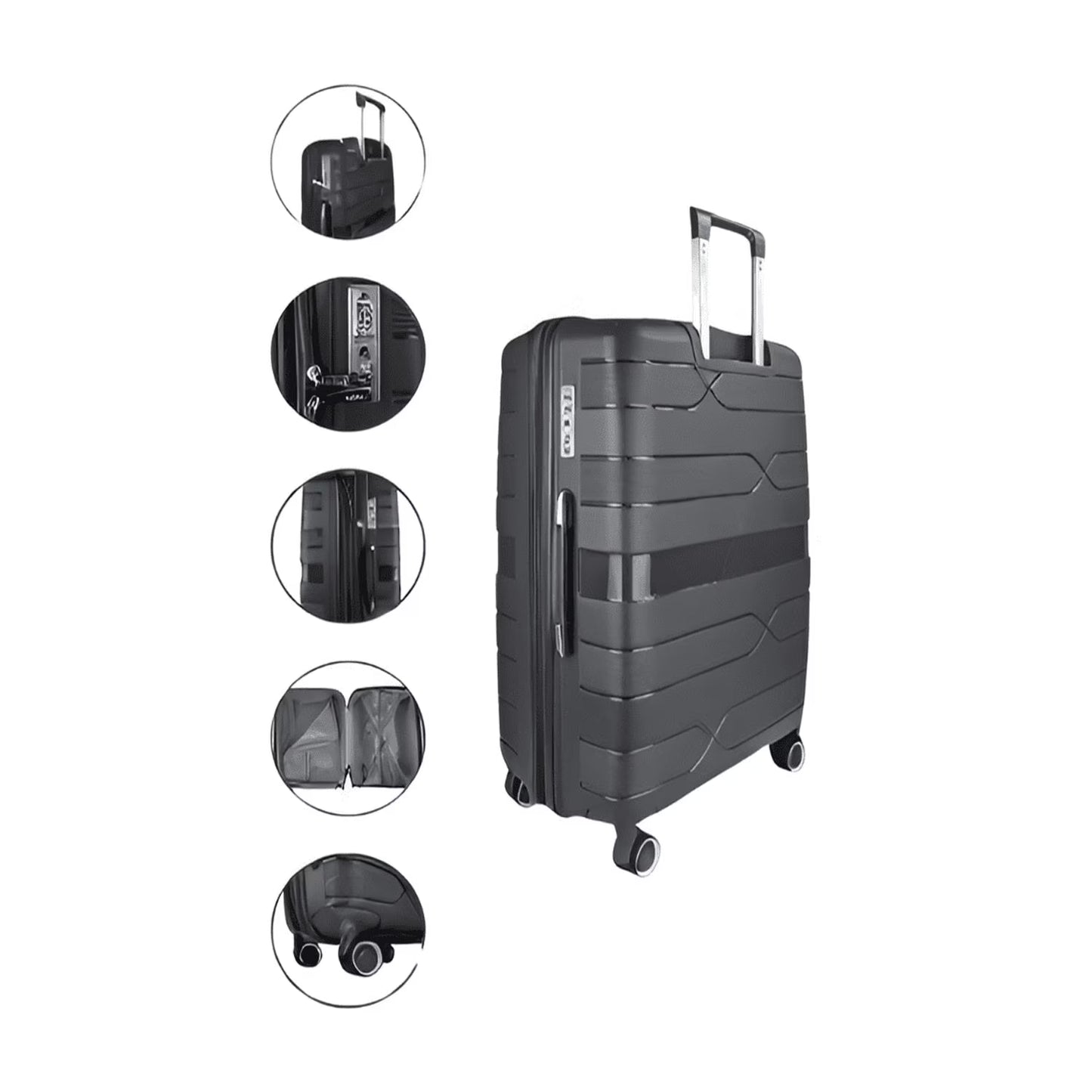 TRAVLR 100% PP Break Resistant Lightweight Expandable 28" Checkin Luggage Trolley, Dark Grey.